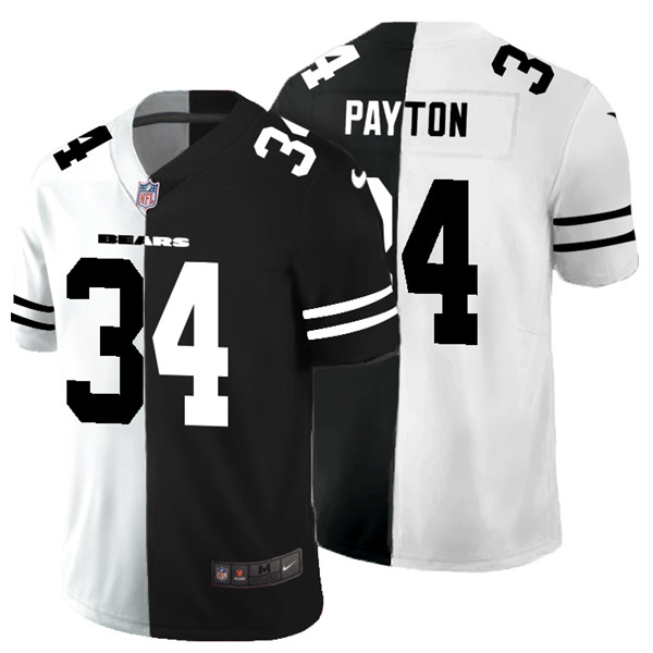 Men's Chicago Bears #34 Walter Payton Black & White Split Limited Stitched Jersey
